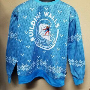 Greater Half Mens Large Buildin' Walls Graphic T-Shirt /Sweater Long Sleeve Blue